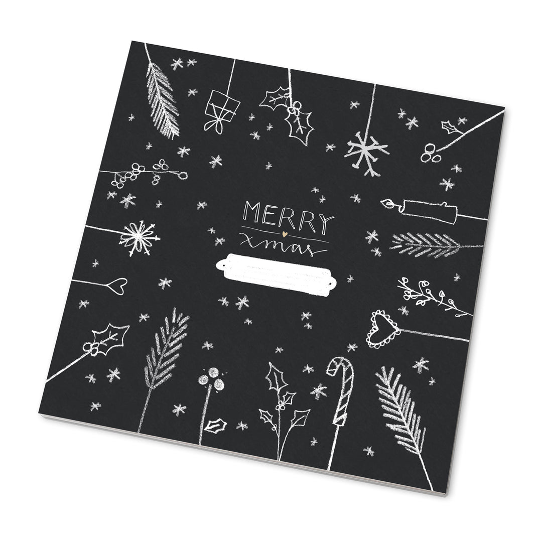 25 Marmeladendeckchen - merry xmas | Abreißblock, Schwarz Weiß Beige | Recyclingpapier Gläserdeckchen für Marmelade + 10 m Bakers Twine & Justiergummi