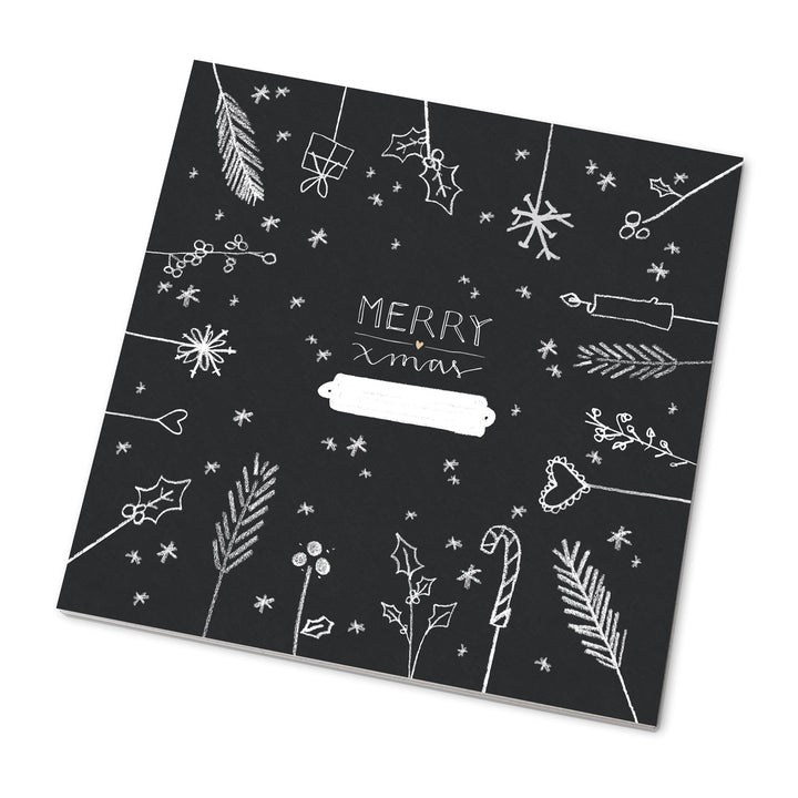 25 Marmeladendeckchen - merry xmas | Abreißblock, Schwarz Weiß Beige | Recyclingpapier Gläserdeckchen für Marmelade + 10 m Bakers Twine & Justiergummi