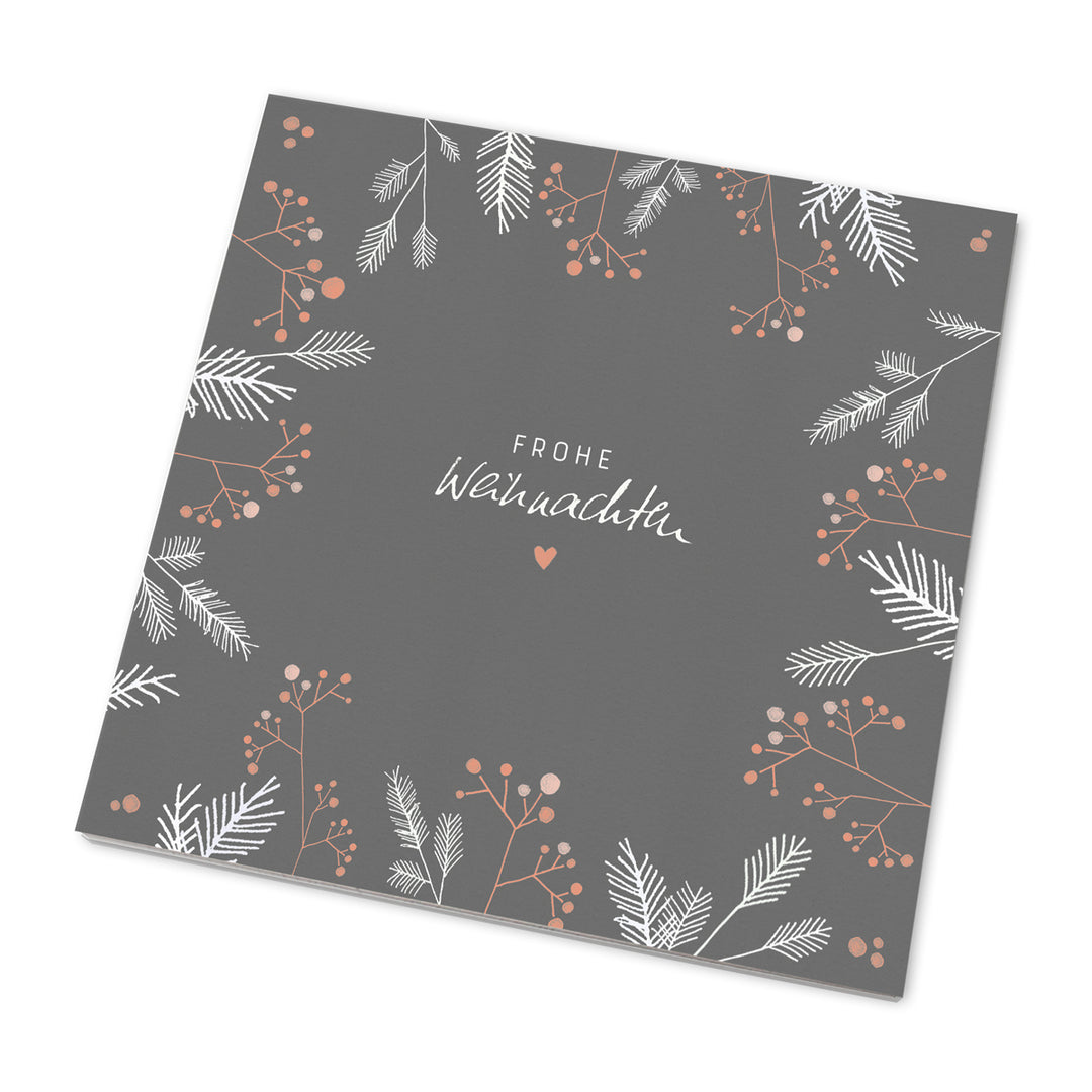 25 Marmeladendeckchen - Frohe Weihnachten! | Gläserdeckchen Grau mit Zweigen für Marmelade | Recyclingpapier Abreißblock, 10 m Jute Garn, Justiergummi - Kopie