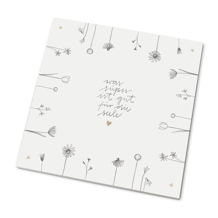 25 Marmeladendeckchen - Süßes für die Seele | Blumen Gläserdeckchen Weiß für Marmelade & Einmachgläser | Recyclingpapier Abreißblock + 10 m Jute Garn