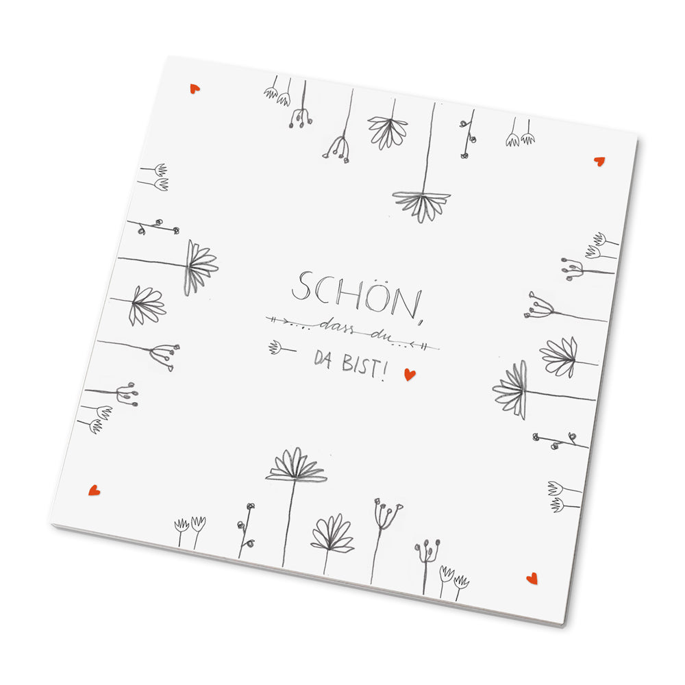 25 Marmeladendeckchen schön, dass du da bist | Gläserdeckchen Weiß für Marmelade & Einmachgläser | Recyclingpapier Abreißblock, 10 m Garn, Justiergummi