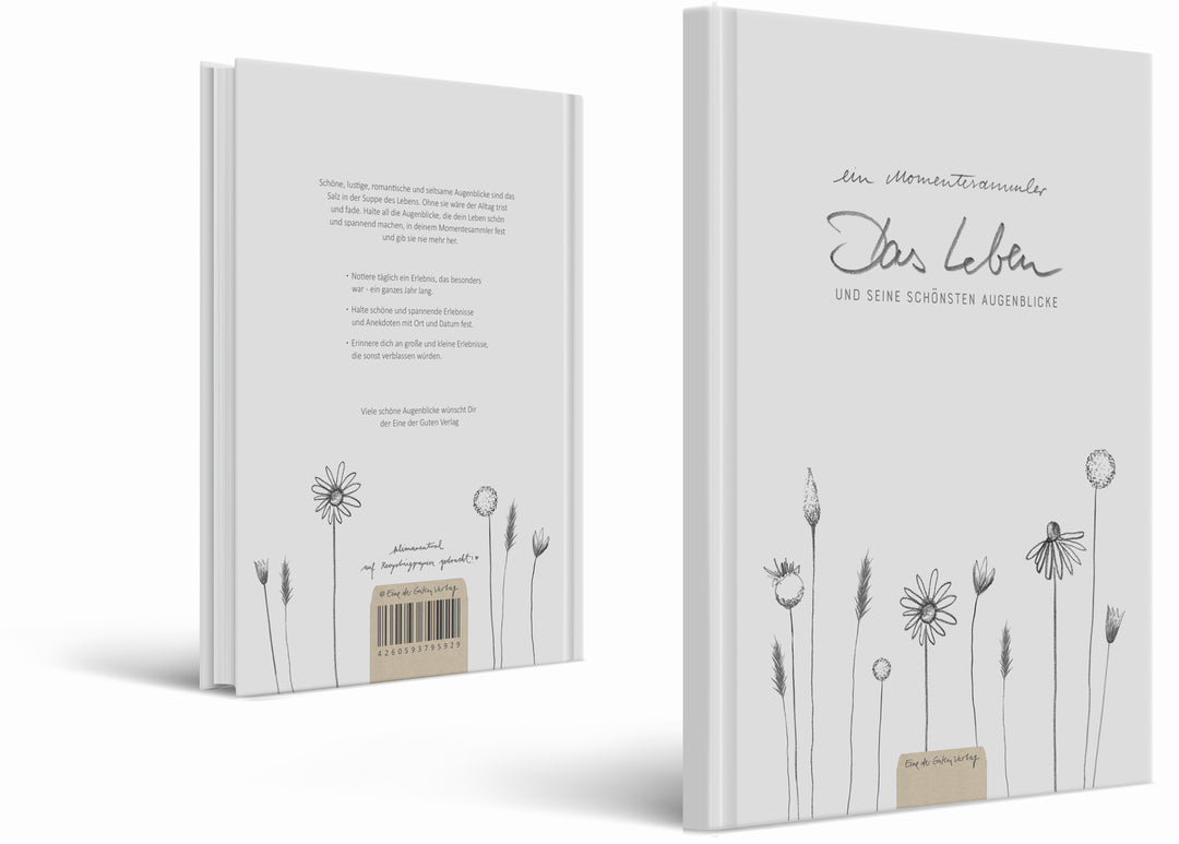 Momentesammler Eintragbuch | A5 Notizbuch - Das Leben und seine schönsten Augenblicke | Hardcover Tagebuch für Erinnerungen, Erlebnisse & Anekdoten, Weiß Beige