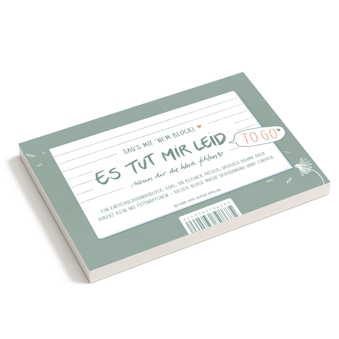 Briefblock to go – Es tut mir leid Entschuldigungsblock | A6 Abreißblock mit 50 Blatt | ehrliche Entschuldigungen statt leerem Sorry