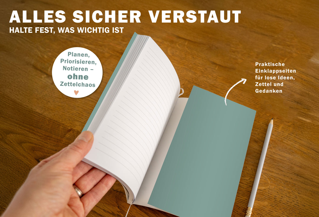 A5 Terminkalender 2026 grün weiß korall mit blanko Seiten liniert für Notizen & Ideen