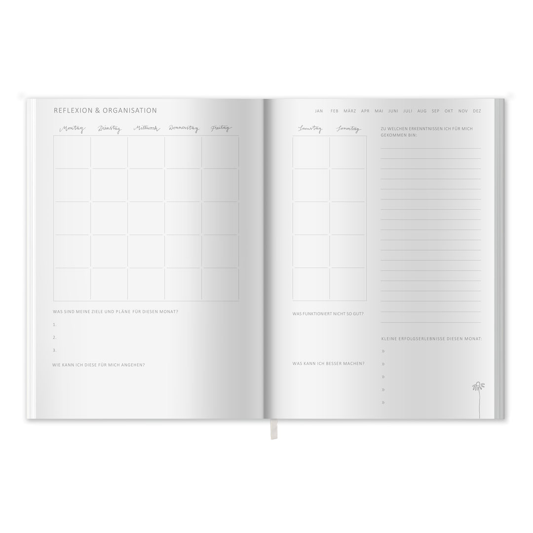 A5 Terminkalender undatiert - Klar durchs Jahr | Tagesplaner und Notizbuch für mehr Achtsamkeit | Softcover Taschenkalender Terminplaner | Grün Weiß