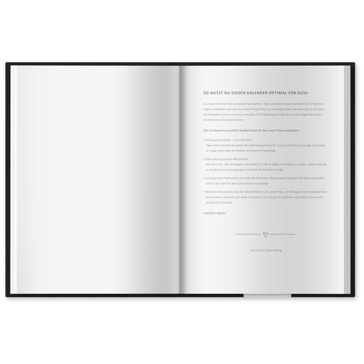 A5 Terminkalender - Kalender ohne Jahr | Wochenplaner und Notizbuch für mehr Achtsamkeit | Hardcover Taschenkalender & Terminplaner | Schwarz Weiß schlicht
