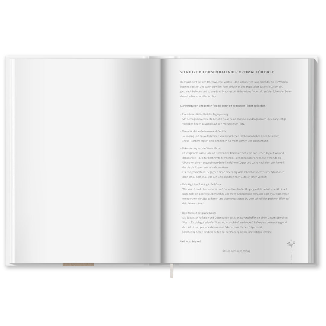 A5 Terminkalender undatiert - Klar durchs Jahr | Tagesplaner und Notizbuch für mehr Achtsamkeit | Hardcover Taschenkalender Terminplaner | Weiß