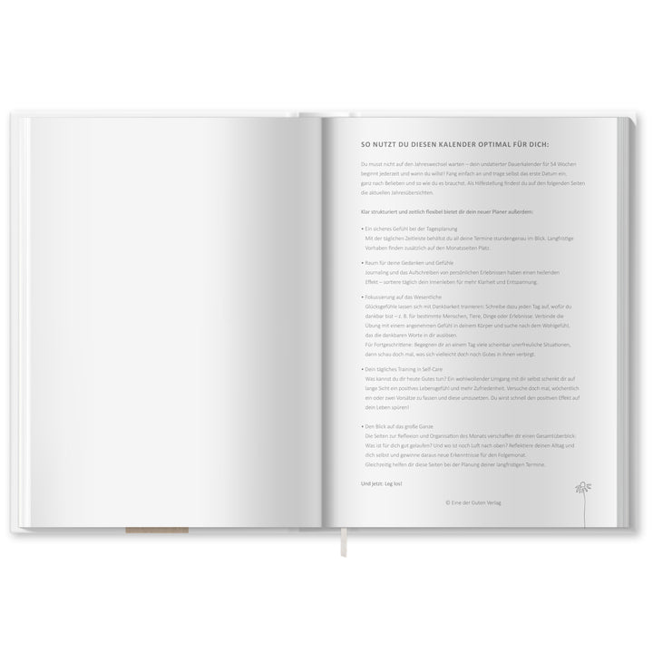 A5 Terminkalender undatiert - Klar durchs Jahr | Tagesplaner und Notizbuch für mehr Achtsamkeit | Hardcover Taschenkalender Terminplaner | Weiß