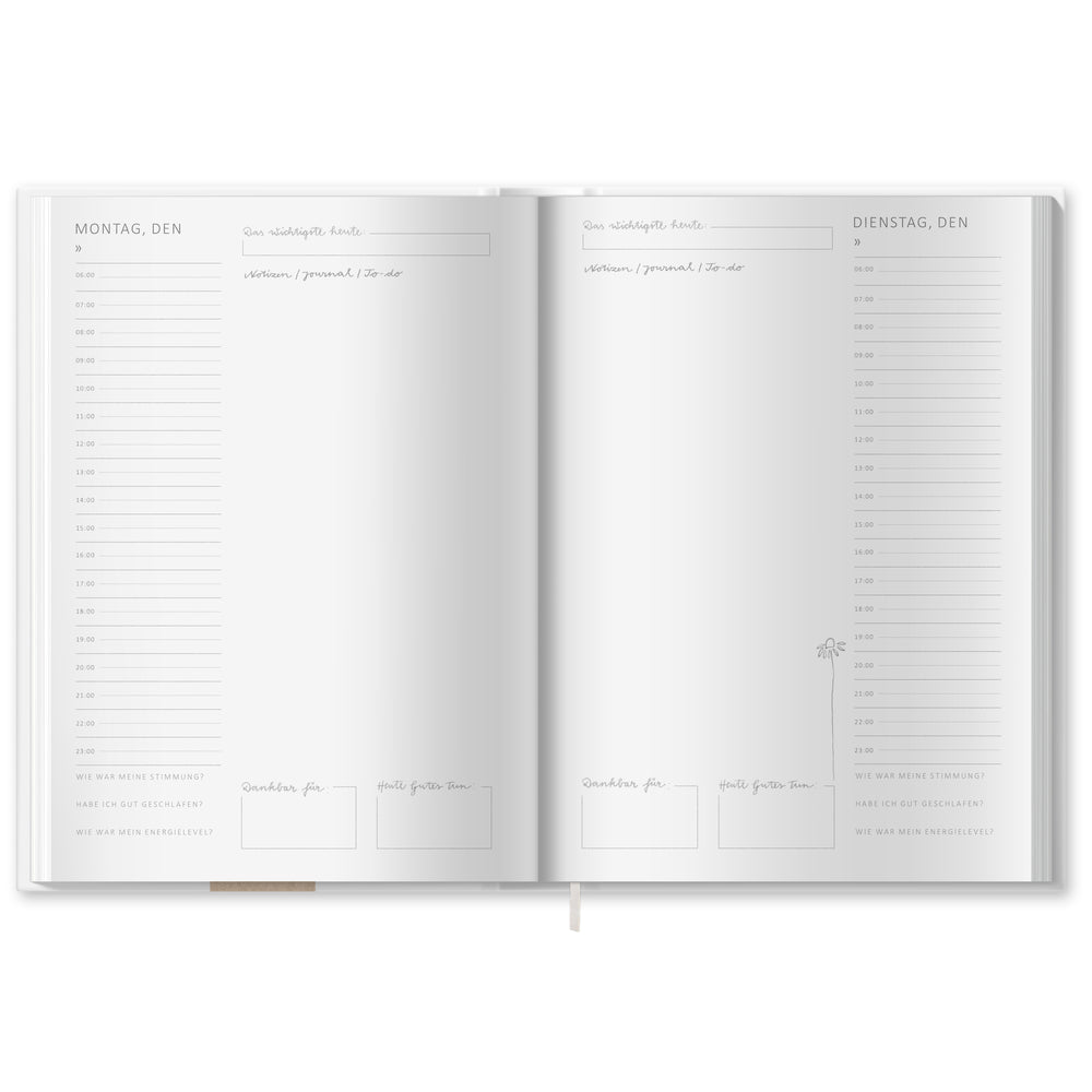 A5 Terminkalender undatiert - Klar durchs Jahr | Tagesplaner und Notizbuch für mehr Achtsamkeit | Hardcover Taschenkalender Terminplaner | Weiß