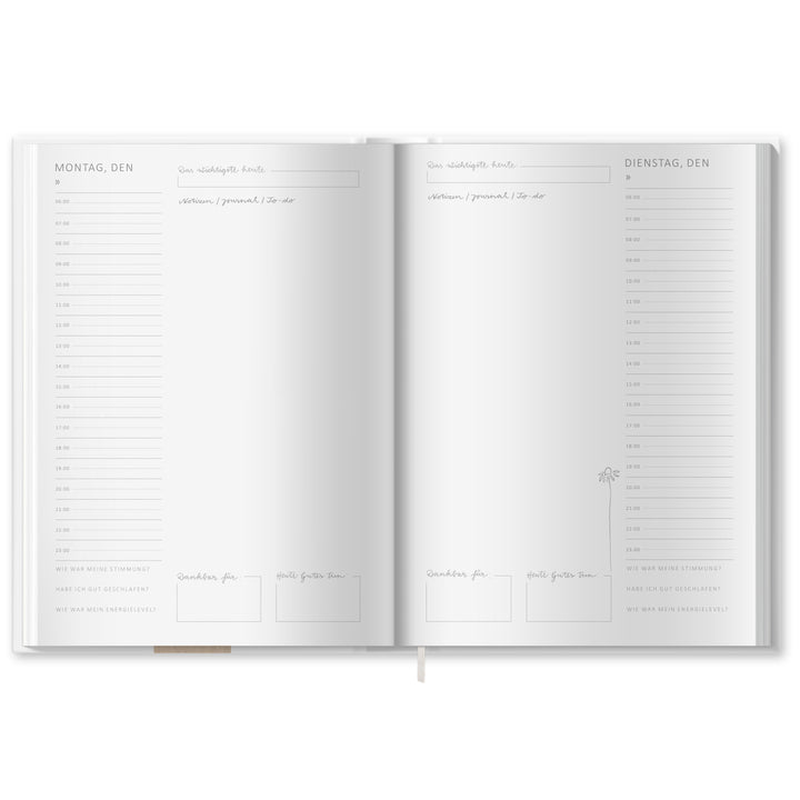 A5 Terminkalender undatiert - Klar durchs Jahr | Tagesplaner und Notizbuch für mehr Achtsamkeit | Hardcover Taschenkalender Terminplaner | Weiß