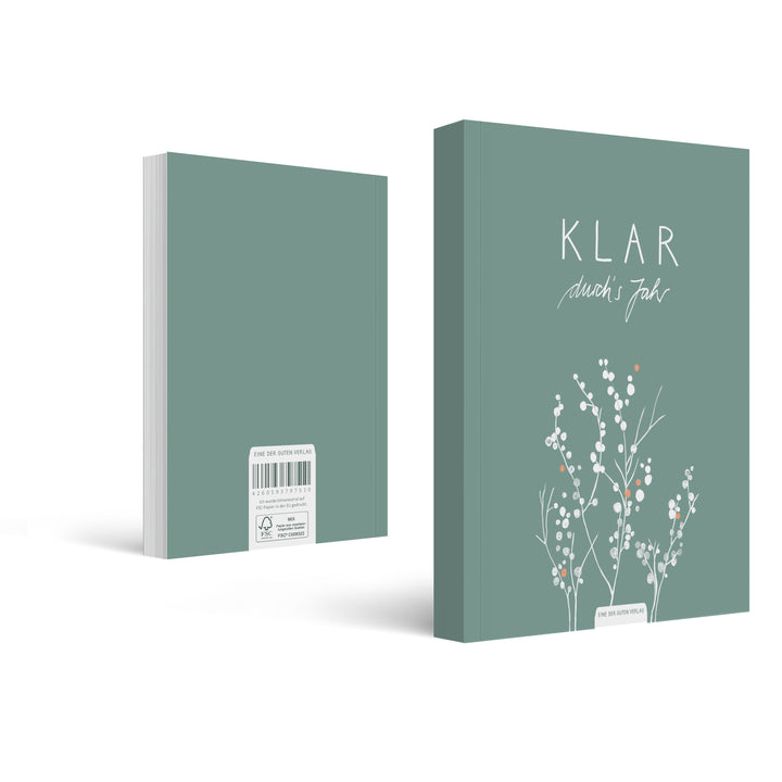 A5 Terminkalender undatiert - Klar durchs Jahr | Tagesplaner und Notizbuch für mehr Achtsamkeit | Softcover Taschenkalender Terminplaner | Grün Weiß