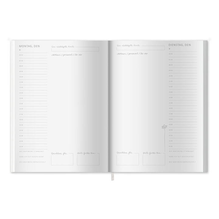 A5 Terminkalender undatiert - Klar durchs Jahr | Tagesplaner und Notizbuch für mehr Achtsamkeit | Softcover Taschenkalender Terminplaner | Grün Weiß