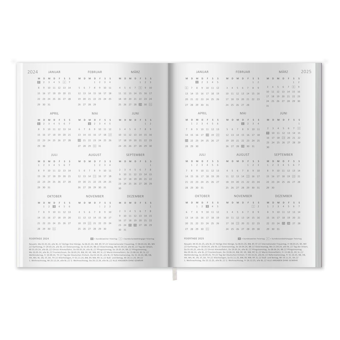 A5 Terminkalender - Kalender ohne Jahr quer | Wochenplaner und Achtsamkeit Notizbuch | Softcover Taschenkalender & Terminplaner | Violett Lila Weiß