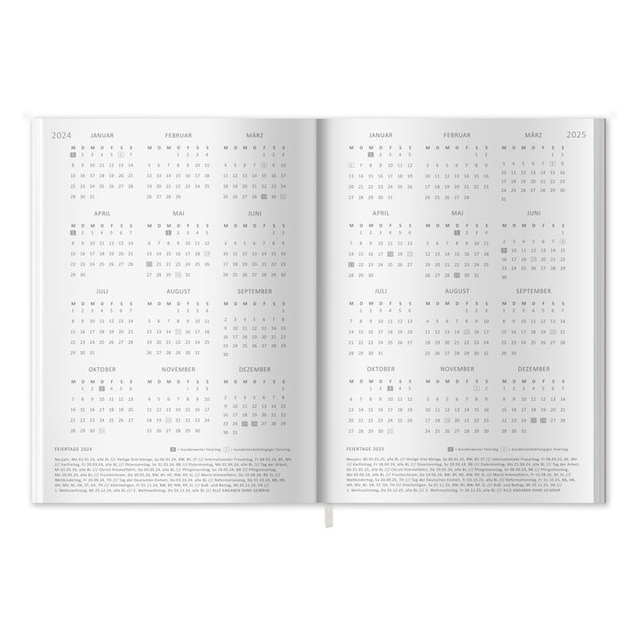 A5 Terminkalender - Kalender ohne Jahr quer | Wochenplaner und Achtsamkeit Notizbuch | Softcover Taschenkalender & Terminplaner | Violett Lila Weiß