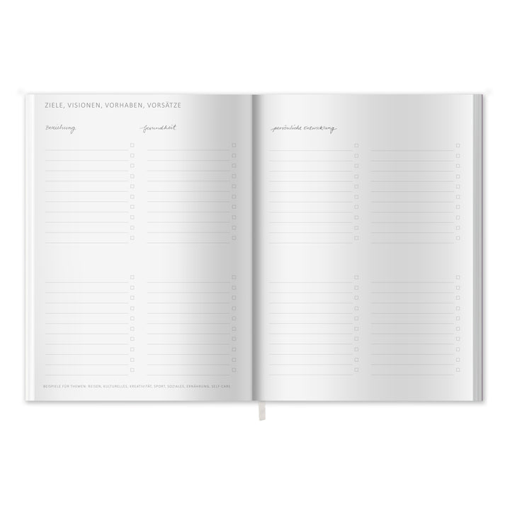 A5 Terminkalender - Kalender ohne Jahr quer | Wochenplaner und Achtsamkeit Notizbuch | Softcover Taschenkalender & Terminplaner | Violett Lila Weiß