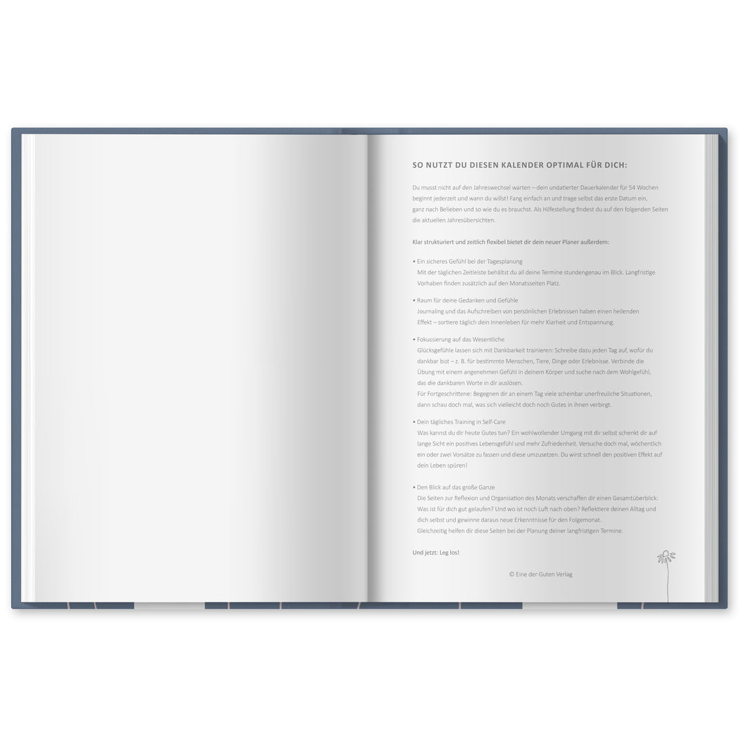 A5 Terminkalender undatiert - Klar durchs Jahr | Tagesplaner und Notizbuch für mehr Achtsamkeit | Hardcover Taschenkalender Terminplaner | Blau Rosa
