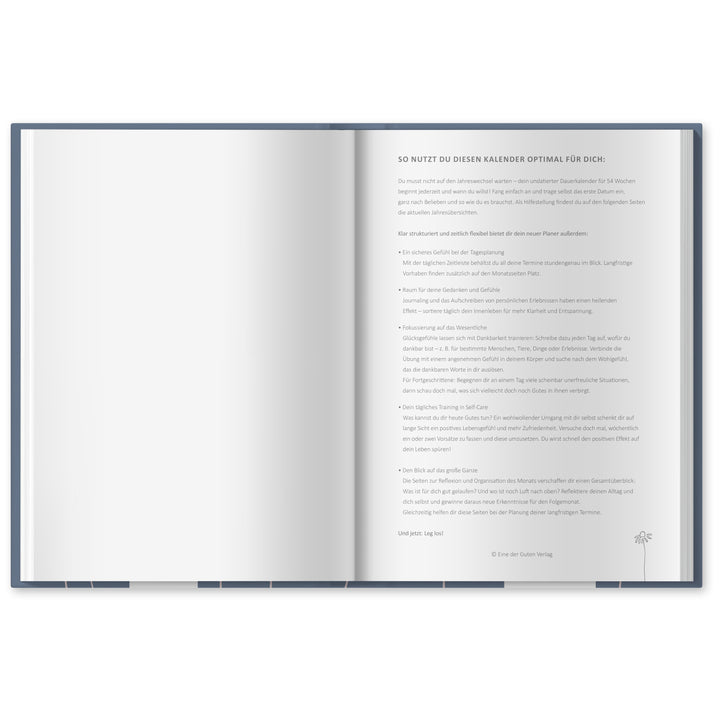 A5 Terminkalender undatiert - Klar durchs Jahr | Tagesplaner und Notizbuch für mehr Achtsamkeit | Hardcover Taschenkalender Terminplaner | Blau Rosa