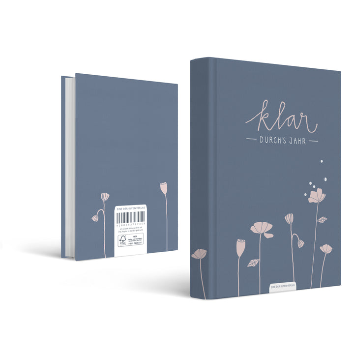 A5 Terminkalender undatiert - Klar durchs Jahr | Tagesplaner und Notizbuch für mehr Achtsamkeit | Hardcover Taschenkalender Terminplaner | Blau Rosa