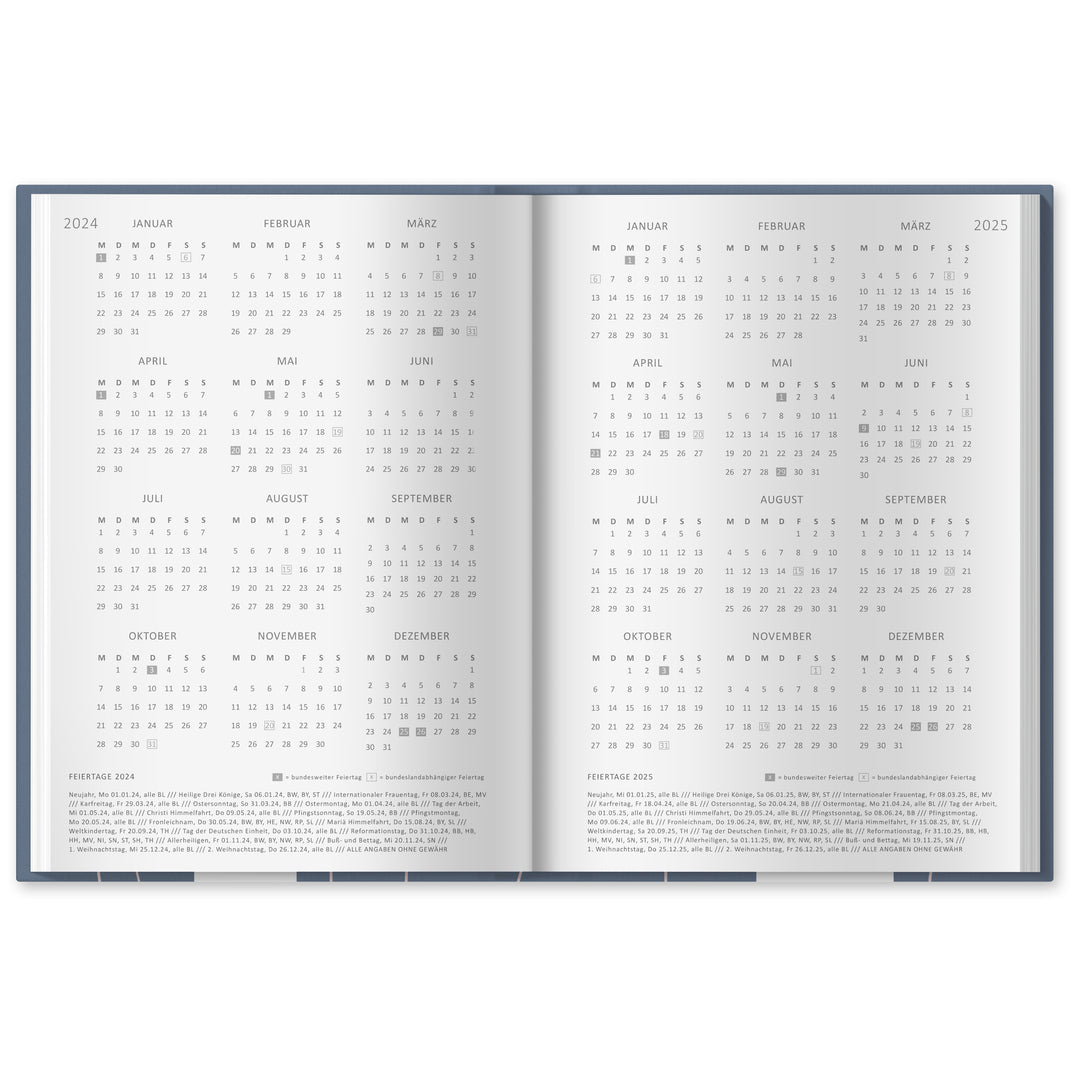 A5 Terminkalender undatiert - Klar durchs Jahr | Tagesplaner und Notizbuch für mehr Achtsamkeit | Hardcover Taschenkalender Terminplaner | Blau Rosa