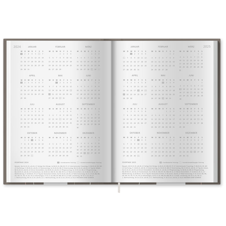 A5 Terminkalender - Kalender ohne Jahr quer | Wochenplaner und Achtsamkeit Notizbuch | Hardcover Taschenkalender & Terminplaner | Grau Beige Weiß, Blumen