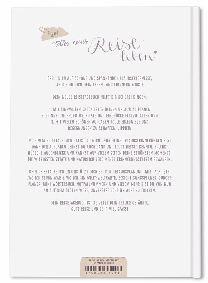 Reisetagebuch mit spannenden Aufgaben | Mein tolles neues Reiseleben | Tagebuch A5 zum selberschreiben | für Urlaub, Ferien, Weltreise | Handlettering Design