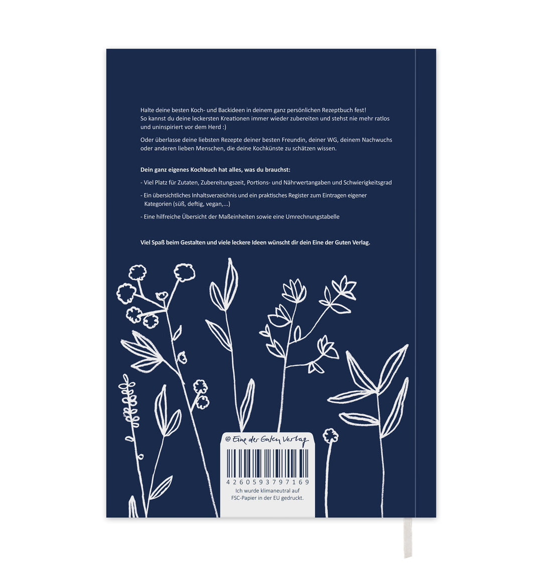 Rezeptbuch A5 zum Selberschreiben - Lieblingsrezepte für die Seele | DIY Kochbuch, Backbuch, Geschenkidee | Blau Weiß Orange Kräuter Design, FSC Papier, Softcover