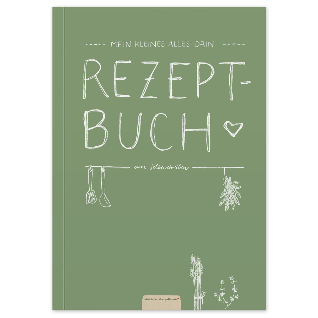 Kleines alles-drin A5 Rezeptbuch zum Selberschreiben | DIY Kochbuch, Backbuch, Geschenkidee | Grün Weiß, FSC-Papier, Softcover