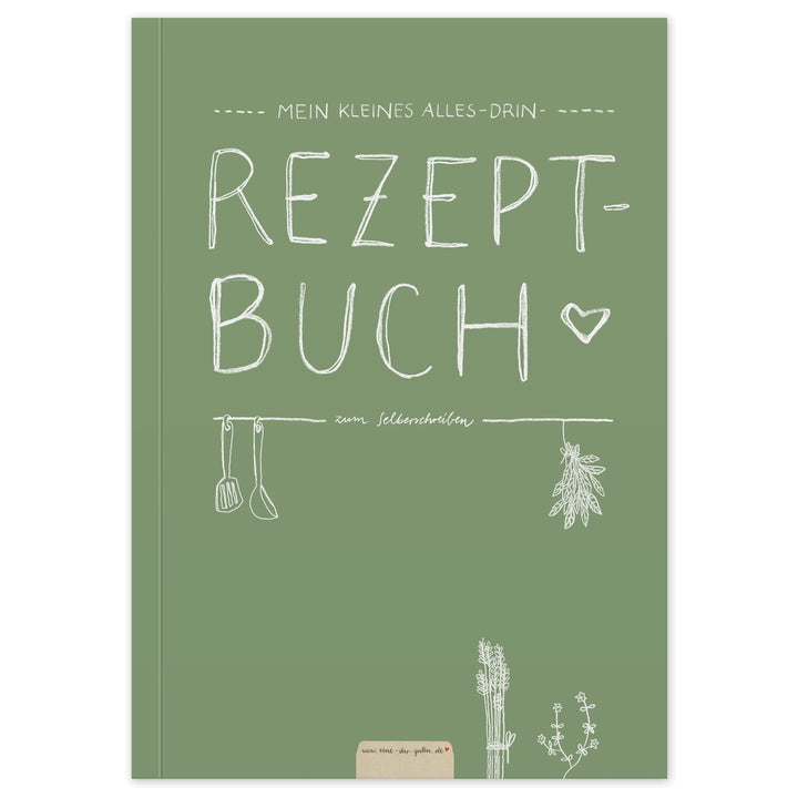 Kleines alles-drin A5 Rezeptbuch zum Selberschreiben | DIY Kochbuch, Backbuch, Geschenkidee | Grün Weiß, FSC-Papier, Softcover