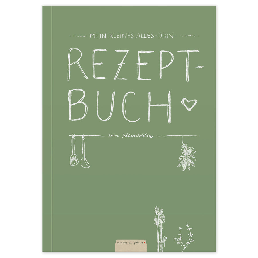 Kleines alles-drin A5 Rezeptbuch zum Selberschreiben | DIY Kochbuch, Backbuch, Geschenkidee | Grün Weiß, FSC-Papier, Softcover