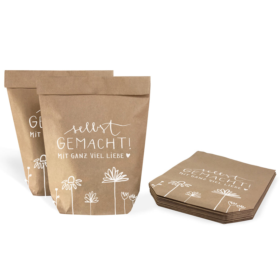 12 Geschenktüten - selbstgemacht! | für persönliche Geschenke zu Weihnachten, Geburtstag, Hochzeit | Geschenkpapier Alternative | 14 x 22 cm | Beige Weiß