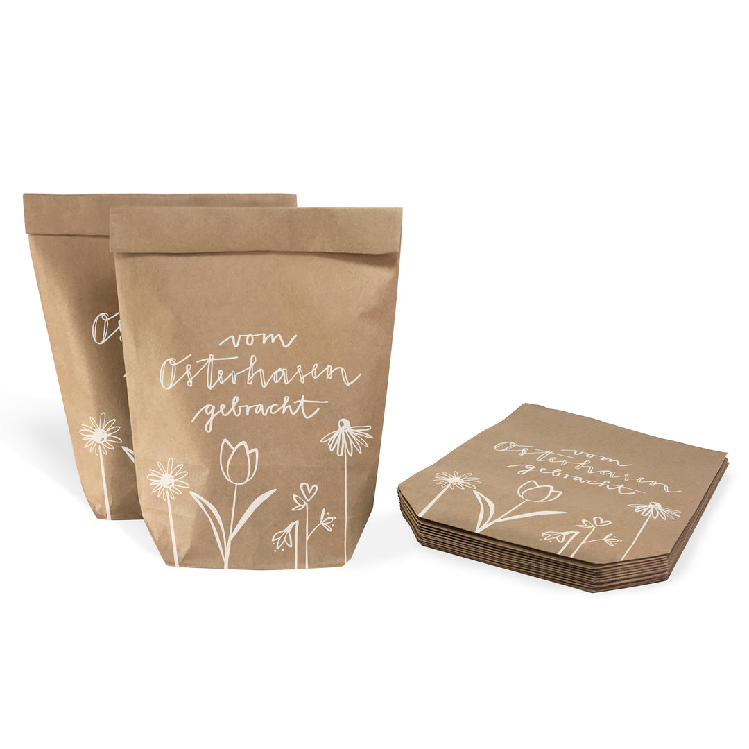 Ostertüten Set - vom Osterhasen gebracht - 12 bedruckte Kraftpapiertüten als Osternest Alternative, Geschenktüten für Ostergrüße, Geschenke & Giveaways, 14,5 x 26 cm
