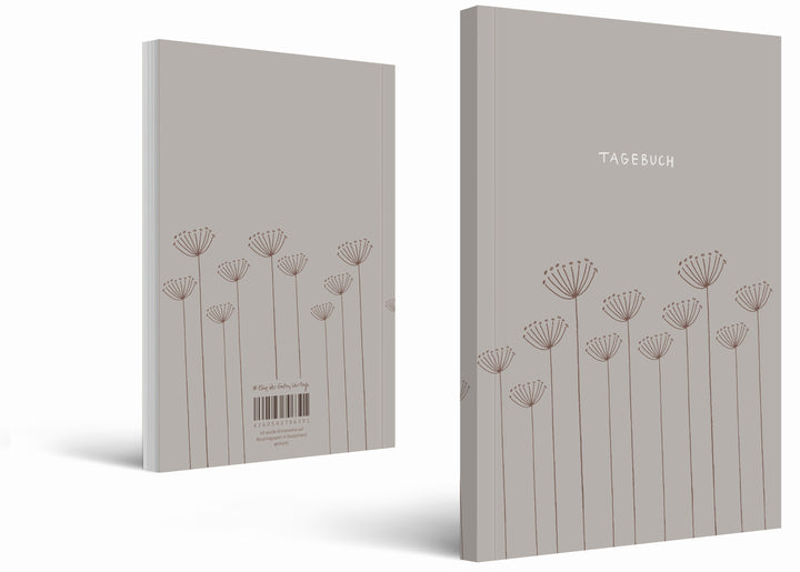 Liebes Tagebuch – Notizbuch für Erwachsene und Teenager, 92 Seiten liniert, A5 Softcover, FSC Papier, Grau Beige mit Blumen