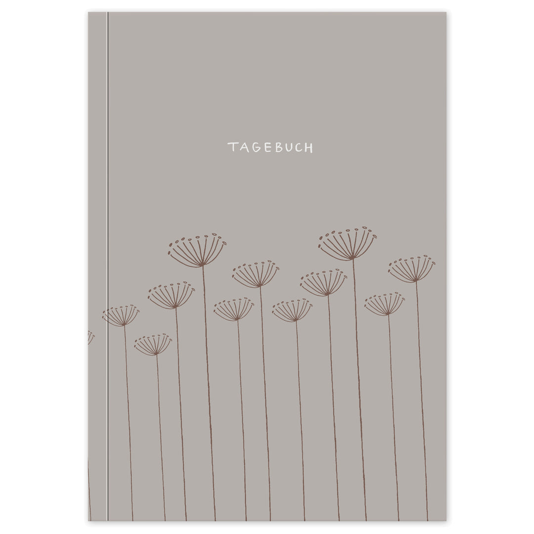 Liebes Tagebuch – Notizbuch für Erwachsene und Teenager, 92 Seiten liniert, A5 Softcover, FSC Papier, Grau Beige mit Blumen