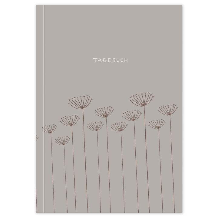 Liebes Tagebuch – Notizbuch für Erwachsene und Teenager, 92 Seiten liniert, A5 Softcover, FSC Papier, Grau Beige mit Blumen