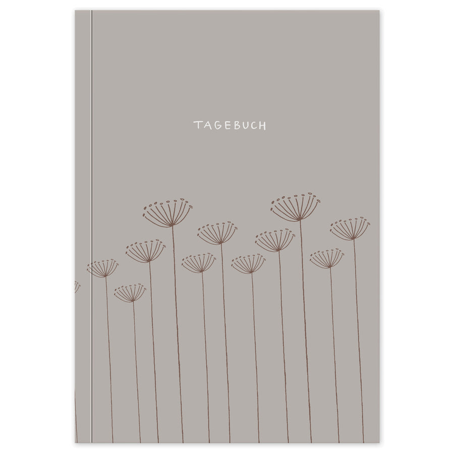 Liebes Tagebuch – Notizbuch für Erwachsene und Teenager, 92 Seiten liniert, A5 Softcover, FSC Papier, Grau Beige mit Blumen