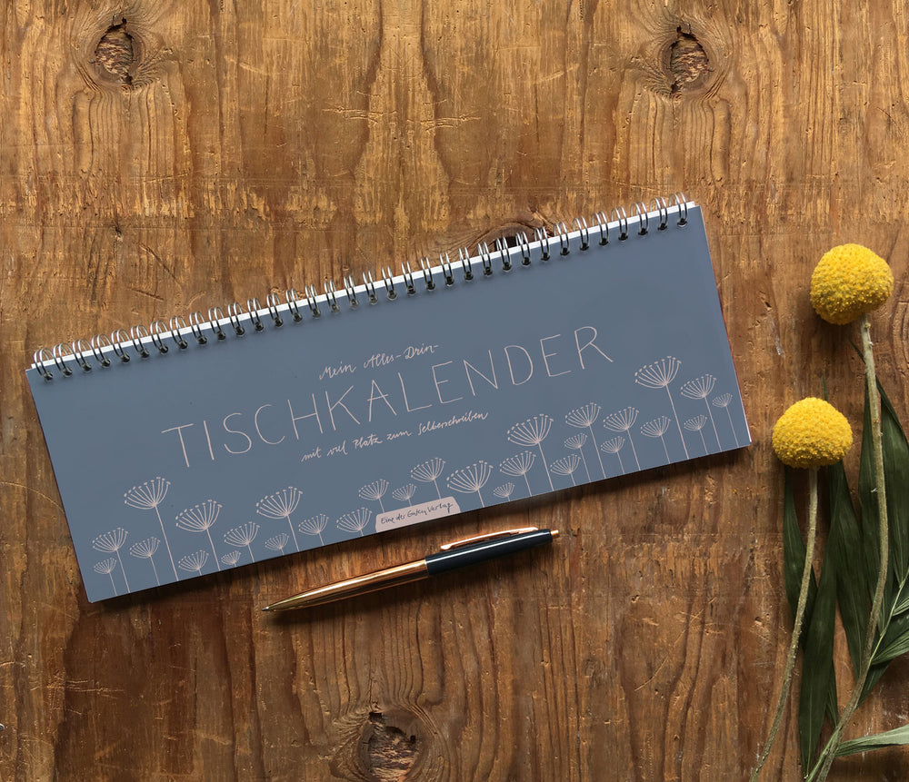 Tischkalender undatiert im Vintage Design | Ein ganzes Jahr | Querformat, blau rosa, umweltfreundlich aus FSC-Papier | Wochenplaner & Terminplaner