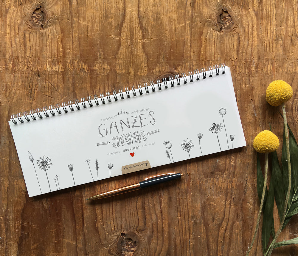 Tischkalender immerwährend im Vintage Design | Ein ganzes Jahr | Querformat, Weiß, umweltfreundlich aus FSC-Papier | Wochenplaner & Terminplaner