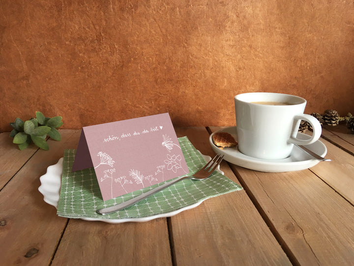 Tischkarten Schön, dass du da bist | Chic Rosa | Namenskarten und Tischdeko für Hochzeit oder Taufe | Recyclingpapier Platzkarten zum beschriften