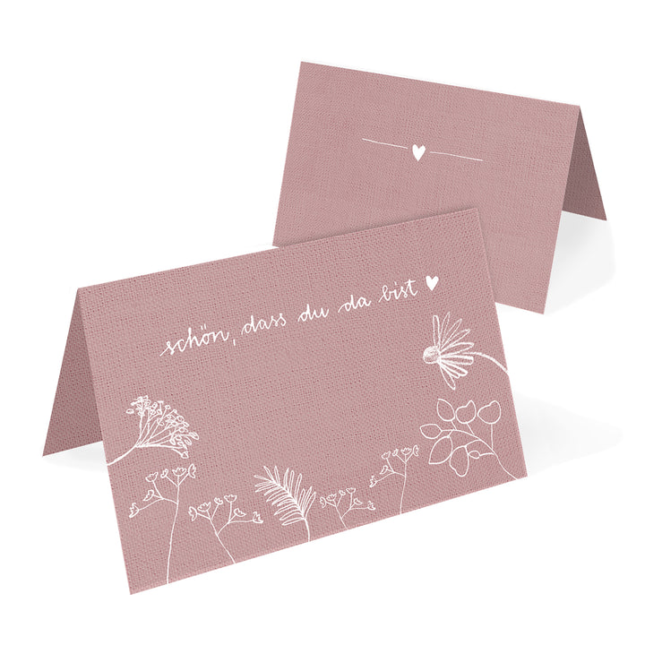 Tischkarten Schön, dass du da bist | Chic Rosa | Namenskarten und Tischdeko für Hochzeit oder Taufe | Recyclingpapier Platzkarten zum beschriften