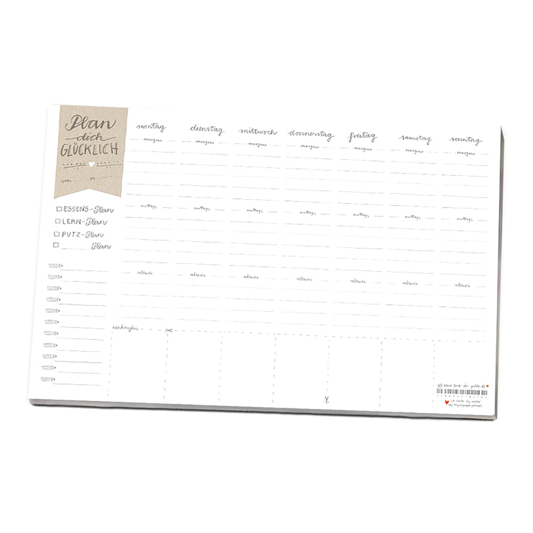 Essensplaner, Putzplan, Lernplan für die Woche, Plan dich glücklich - Block, Tischkalender, Organiser, Abreißblock, Terminplaner, A4, 25 Blatt