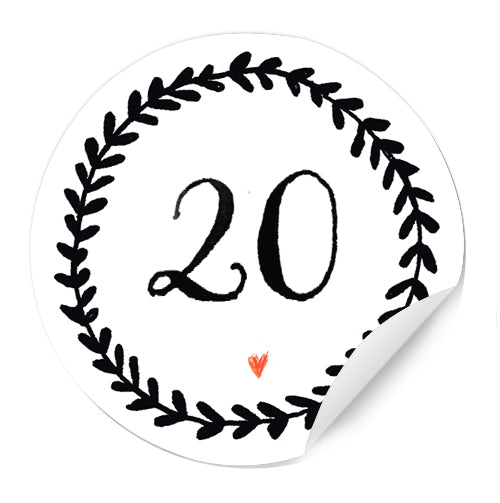 24 Adventskalenderzahlen, selbstklebende Etiketten, 24 Zahlen zum Beschriften, Nummerieren, 40mm - Kalligrafie Ranke Schwarz auf Weiß, im Kalligrafie Design