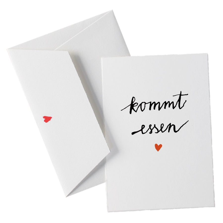 Einladung zum Essen: Kommt essen! | Büttenkarte mit Umschlag, 10x15 cm, Essenseinladung