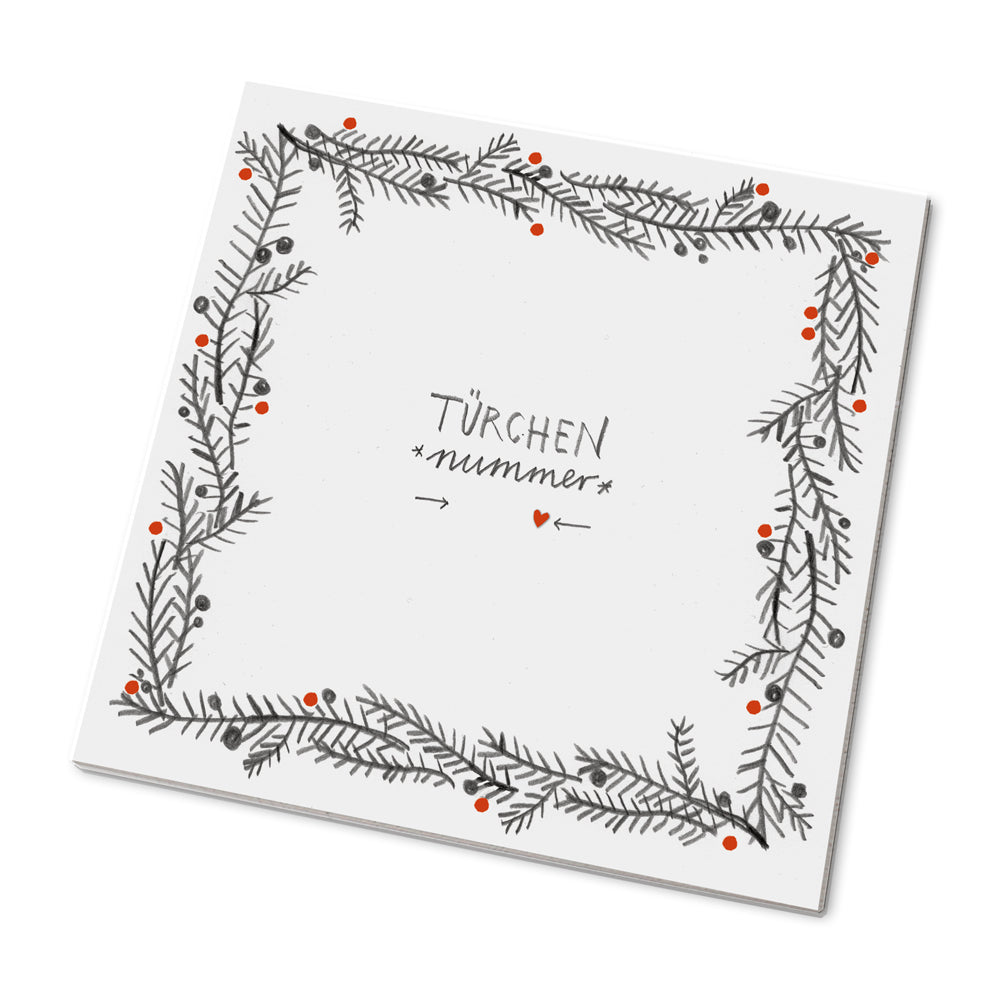 25 Marmeladendeckchen für Marmeladen Adventskalender zum selbst befüllen | Gläserdeckchen weiß mit Tannenzweigen | Recyclingpapier Abreißblock + 10 m Garn + Justiergummi