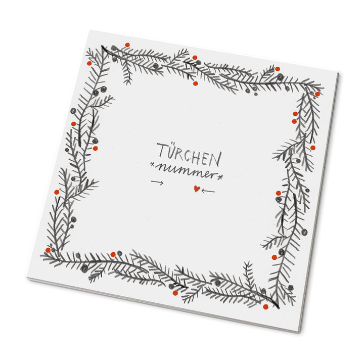 25 Marmeladendeckchen für Marmeladen Adventskalender zum selbst befüllen | Gläserdeckchen weiß mit Tannenzweigen | Recyclingpapier Abreißblock + 10 m Garn + Justiergummi
