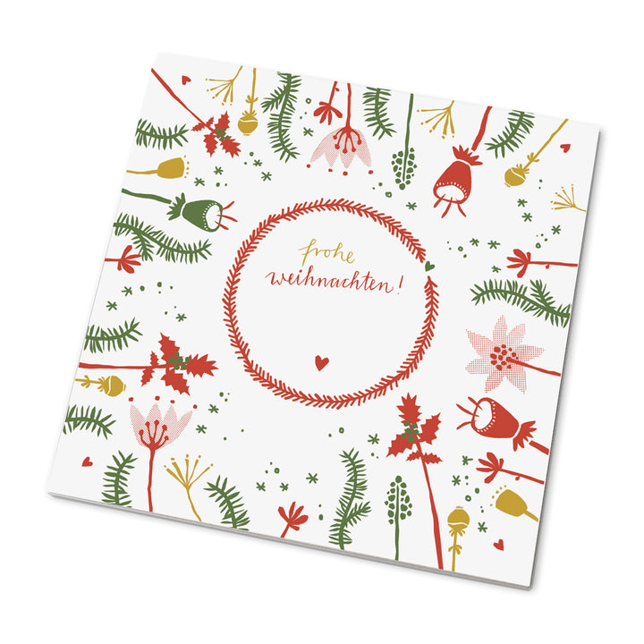 25 Marmeladendeckchen - Frohe Weihnachten! | Gläserdeckchen Weiß mit Blumen für Marmelade | Recyclingpapier Abreißblock, 10 m Bakers Twine, Justiergummi