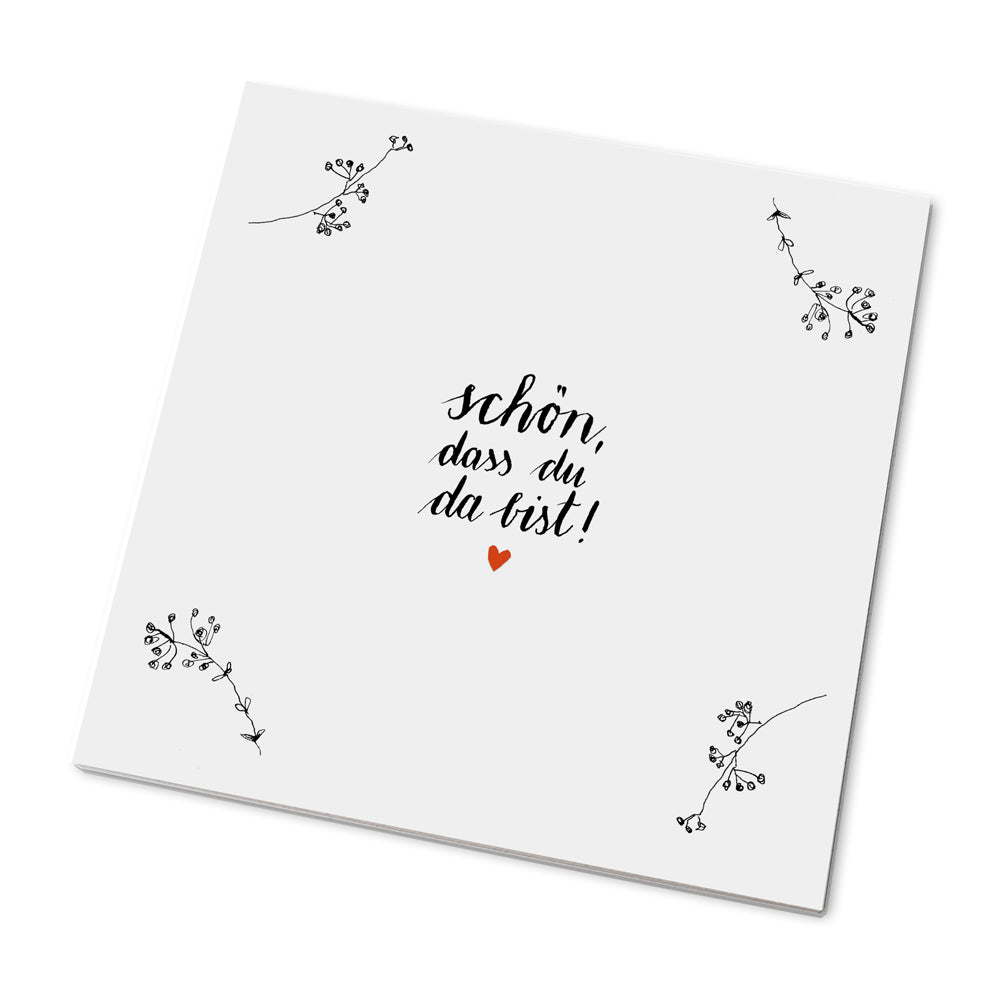 25 Marmeladendeckchen schön, dass du da bist | Gläserdeckchen Weiß für Marmelade & Einmachgläser | Recyclingpapier Abreißblock, 10 m Garn, Justiergummi