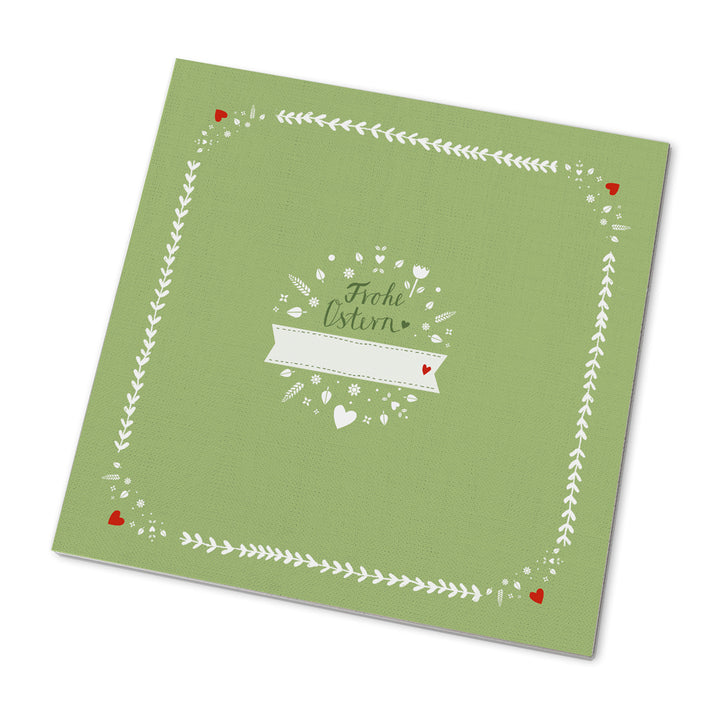 25 Marmeladendeckchen - Frohe Ostern | Gläserdeckchen GRÜN für Marmelade & Einmachgläser | Recyclingpapier Abreißblock + 10 m Garn + Justiergummi