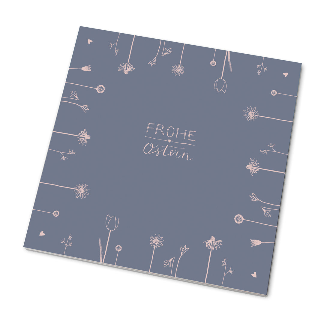 25 Marmeladendeckchen - Frohe Ostern | Gläserdeckchen blau für Marmelade & Einmachgläser | Recyclingpapier Abreißblock + 10 m Jute Garn + Justiergummi