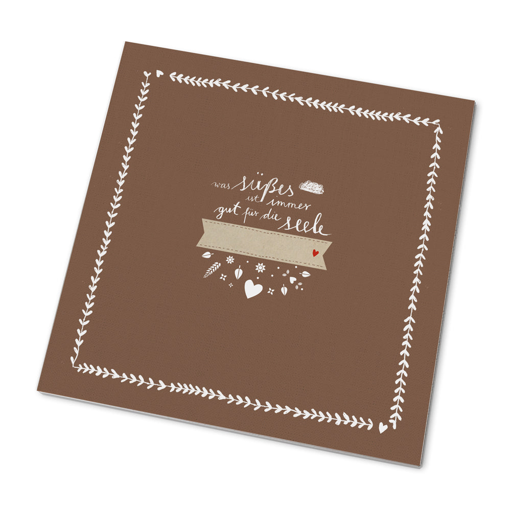 25 Marmeladendeckchen - Süßes für die Seele | Gläserdeckchen Braun Weiß für Marmelade & Einmachgläser | Recyclingpapier Abreißblock + 10 m Garn