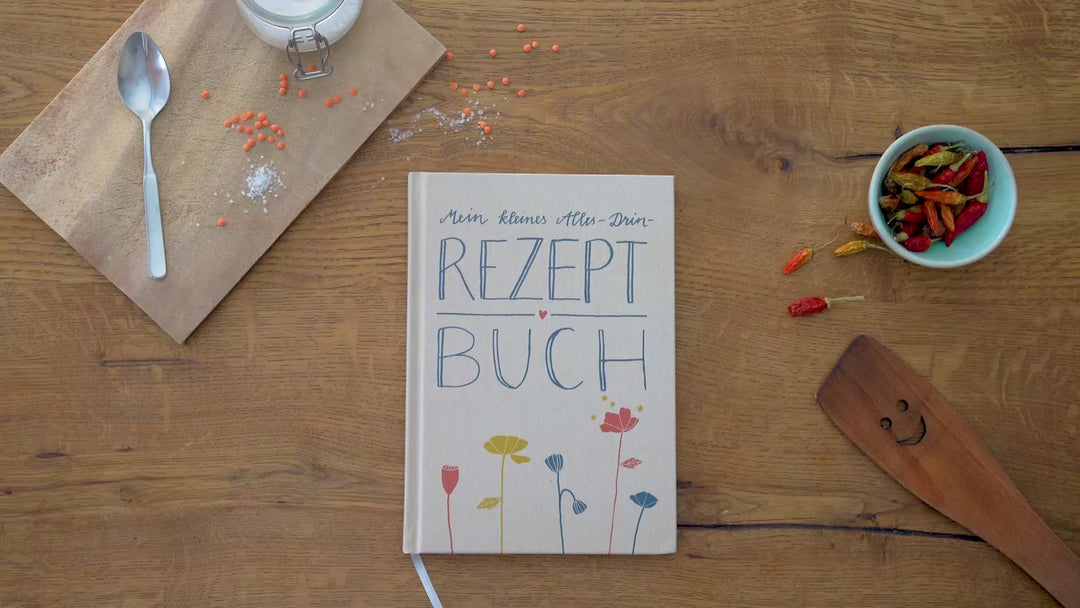 Kleines alles-drin A5 Rezeptbuch zum Selberschreiben | DIY Kochbuch, Backbuch, Geschenkidee | Creme Beige, FSC Papier, Hardcover